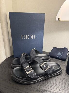 Christian Dior Aqua Double Band Sandal Black Oblique Jacquard 44